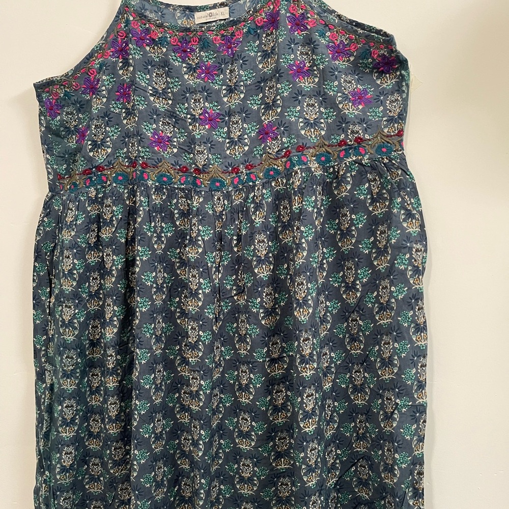Natural Life Blue Floral Embroidered Top